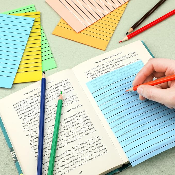Yinder 6 Pack Colored Transparent Sticky Notes Translucent Clear Lined Self Sticky Notes, Back to School Gift Bible Tab for Planners, School Supplies Office, 30 Sheets/Pack, 4 x 6'' (Rainbow Color)