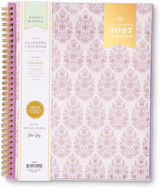 Blue Sky 2027 Day Designer Weekly & Monthly Planner, 8.5"x11", Kerridge | January 2027 - December 2027, Clear Pocket Cover, Durable Twin Wire Binding, Storage Pocket, Stickers