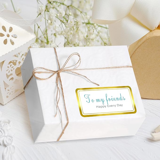 200 PCS Gold Metallic Name Labels, Blank Name Tag Stickers with Permanent Adhesive Writable Stickers with Metallic Gold Border for School Office Home (Letter Size per Sheet, Each Measures 2" x 4")