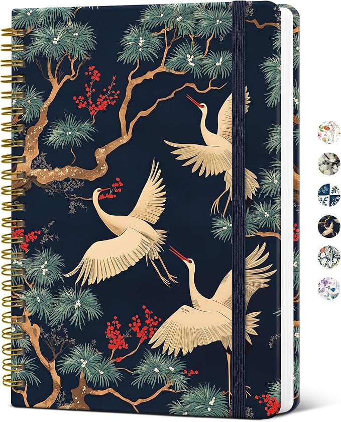 Taja Spiral Journal Notebook for Women, Pretty Hardcover Lined Notebook for Work & Note Taking, Aesthetic Cute Journal for Writing, 140 Pages, 5.8"x8.3", Crane