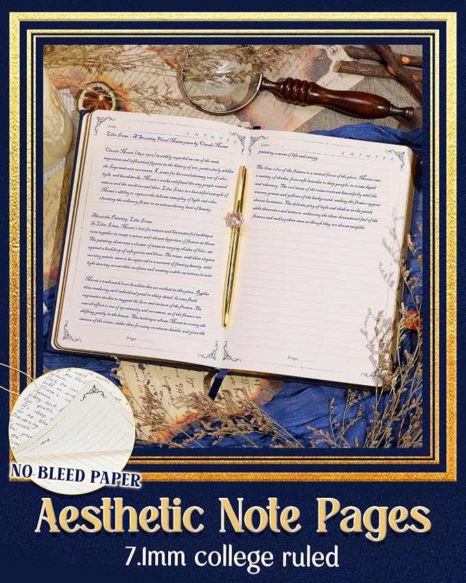 Thick Journal Notebook for Women & Girls, 360 Pages A5 Writing Journaling Notebook with Paintings, Women Journal for Writing, Vintage Journal with Gift Box & Pen for Women Gift Ideas (Midnight Blue)