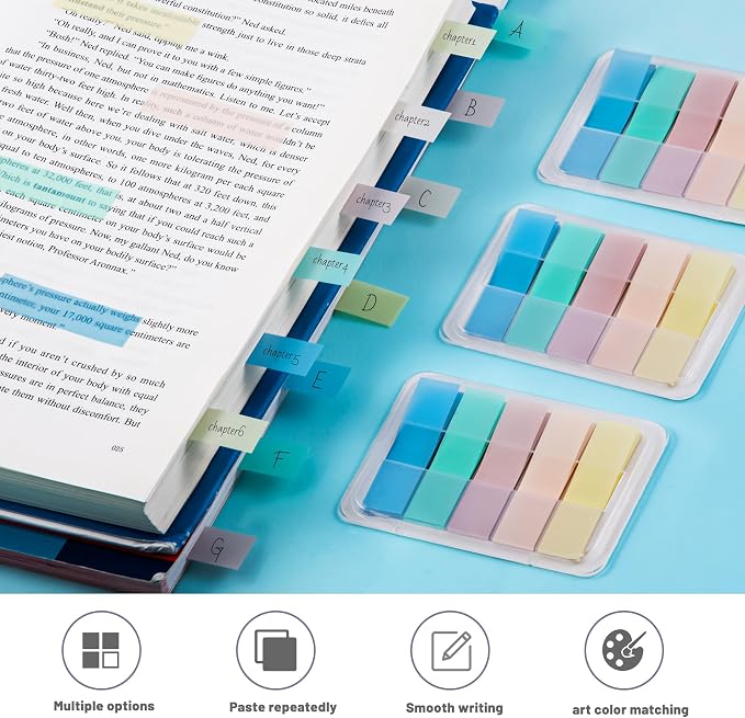 Golcellia Sticky Tabs, Soft Pastel Book Tabs for Notebooks, 300 Pcs | Writable soft pastel paper tabs for books, notes, journals and files, repositionable markers for study, office and home