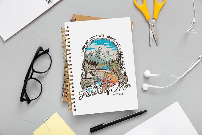 Trout Fish Christian Notebook Journal, Matthew 4:19 Bible Notebook for Note Taking, Christian Gifts for Women Men, Fishers of Men Religious Spiral Journal 5.5x8.3 Inch