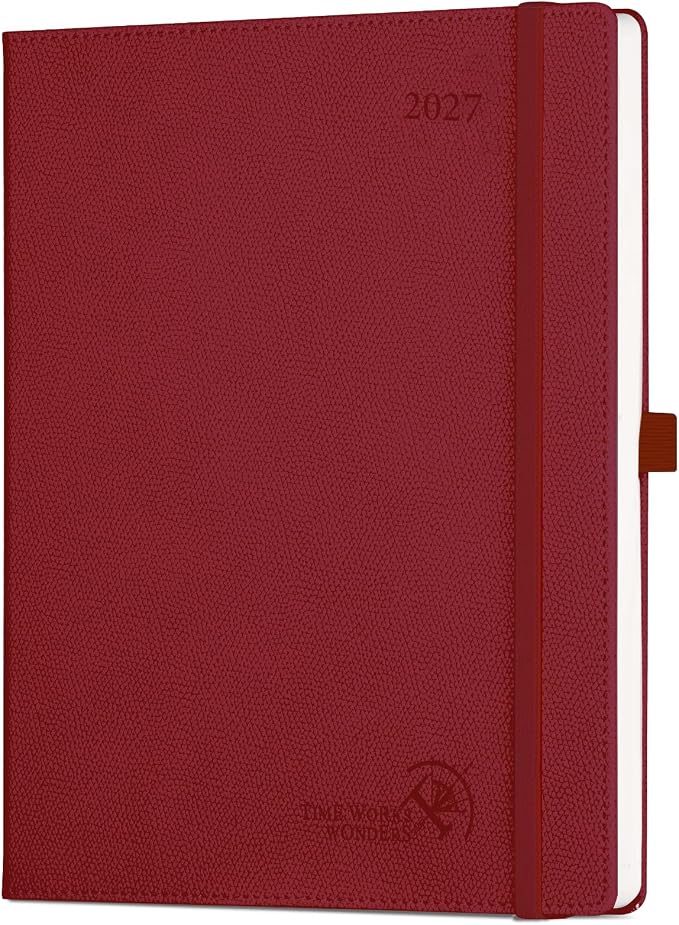 POPRUN 2027 Planner (Large 8.5"x 10.5"), Weekly and Monthly Planner | Daily Calendar Book Jan.2027 - Dec.2027, Appointment Book with Monthly Tabs, Leather Hardcover, Inner Pocket - Burgundy