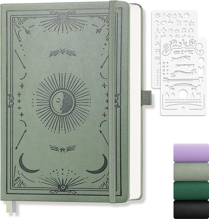 Dotted Journal Notebook for Women Men, 192 Pages, A5 (5.7'' x 8.3'') | Hardcover Leather Notebook with 100GSM Thick Paper for Traveling, Journaling, Planning, Tracking (Light Green)