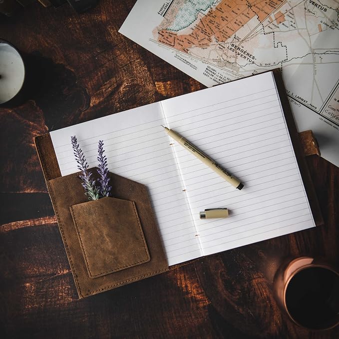Modest Goods Refillable Leather Journal | Premium Lined A5 Notebook Cover | 200 Ruled Writing Pages | Card Holder Slot | Leather Bound Journals for Men & Women, Best Gift Travel Diary, Cool Planner