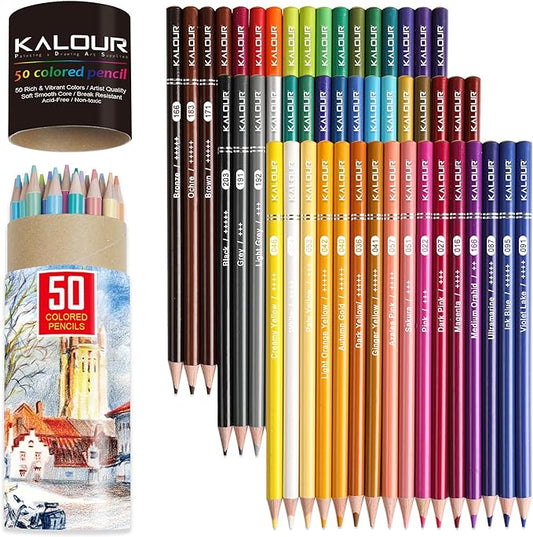 KALOUR Premium Colored Pencils,Set of 50 Colors,Artists Soft Core with Vibrant Color,Ideal for Layering Blending Shading,Color Pencils for Adults Beginners Coloring Book…