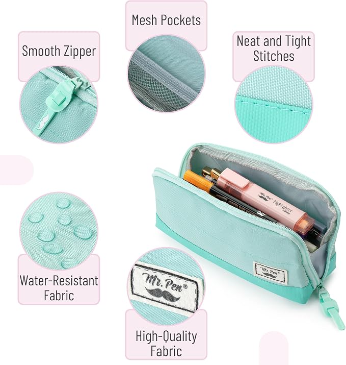 Mr. Pen- Wide-Opening Pencil Case, Triangle Design | Compact & Spacious Pencil Cases with 5 Mesh Pockets, Bag Pouch, Box Organizer for Students, School Supplies, Aesthetic Supply