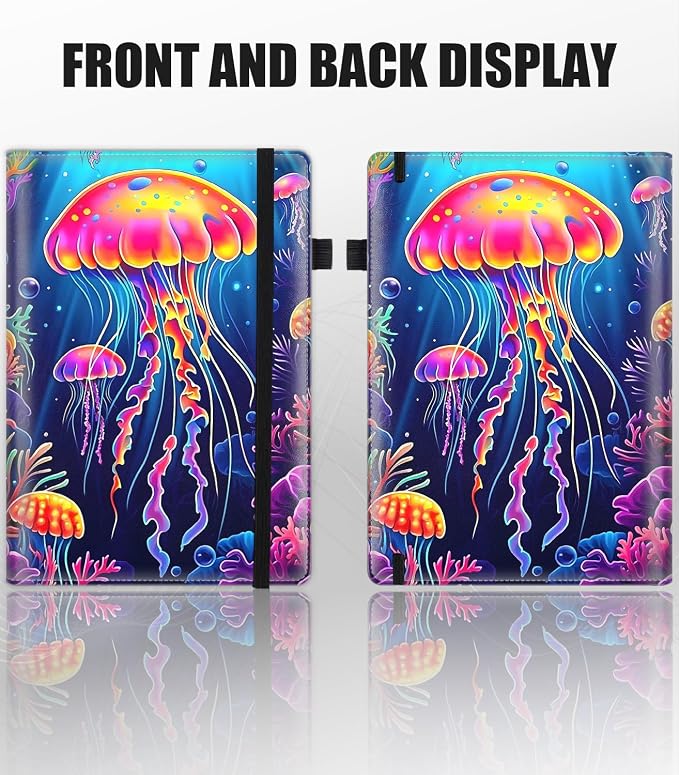 Hardcover Executive Notebooks, A5 PU Leather Lined Journal Notebook, 200 Pages Thick Paper Subject Notebooks for School,Work,Home Writing Business Notebook, Diary Book ，Colorful Large Jellyfish