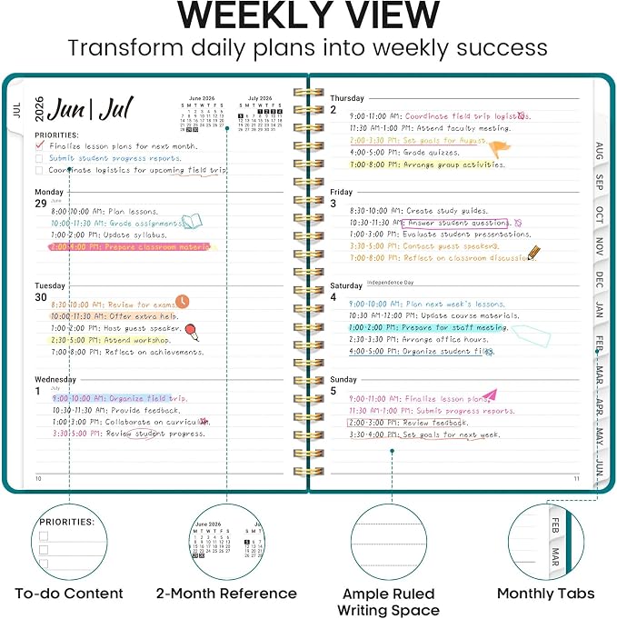 8.5" x 11" Academic Planner 2026-2027, Weekly & Monthly Calendar Planner Book, July 2026 – June 2027, Large Hardcover Organizer with Tabs, Perfect for Teachers, Students, Women & Men – A4, Turquoise