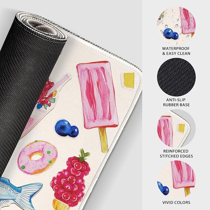 Watercolor Stickers Gaming Mouse Pad 31.5"x15.7" | XXL Desk Mat, Non-Slip Rubber Base, Stitched Edges, Extended Waterproof, PC/Laptop/Office/Home