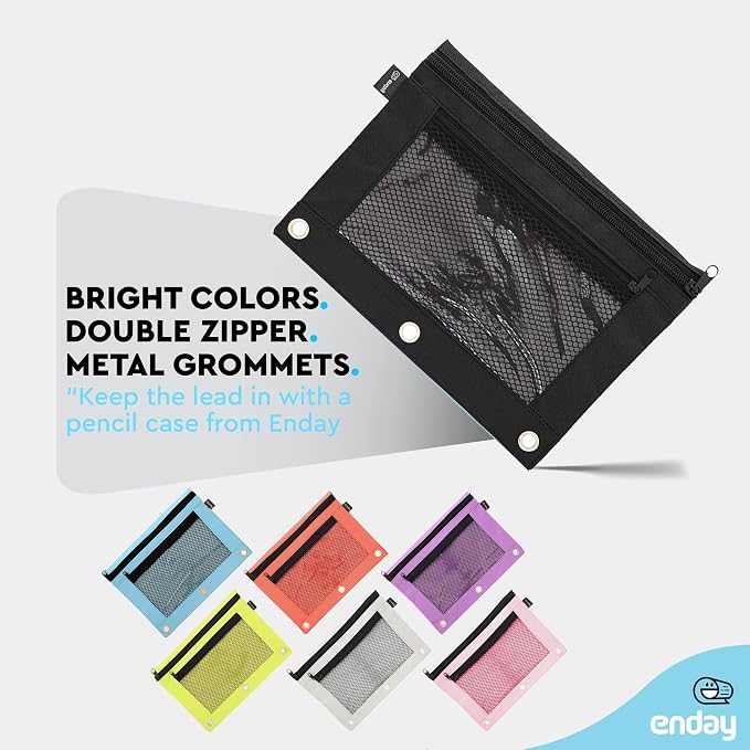 Enday Black Pencil Pouch For 3 Ring Binder, Zippered Binder Pencil Pouches, 3 Ring Pencil Pouch for Binder, Pencil Case for Binder, Large Pencil Bags for School, Home, and Office (2 Pack)