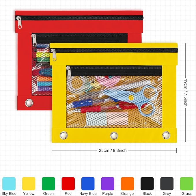 40 Pcs Colorful Pencil Binder Pouch with Zipper, 3 Ring Binder Pencil Case for Classroom Supplies