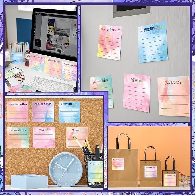 Yinder 12 Pcs Inspirational Sticky Notes, Back to School Supplies, Cute Motivational Sticky Notes Pad Employee Appreciation Gifts Bulk for Teacher Coworker Office 3 x 3'' (Appreciation,Watercolor)
