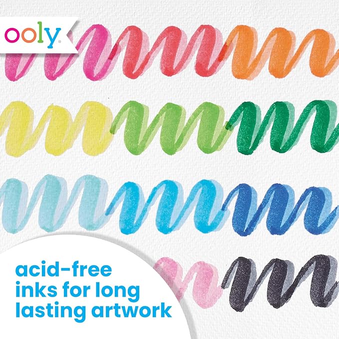 Ooly Dual Tone Calligraphy Markers, Set of 12, 24 Colors | Brush Tip Pens for Writing and Hand Lettering, 24 Colors, Acid-Free Ink, Great for Kids and Adults, Ages 8+