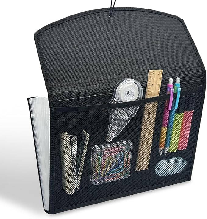 H4D 13-Pocket Accordion File Organizer, Expanding File Folder, Black | Extra Back Mesh Pocket, Letter Size Paper, Pre-Printed and Customizable Labels, Expandable Document Organizer