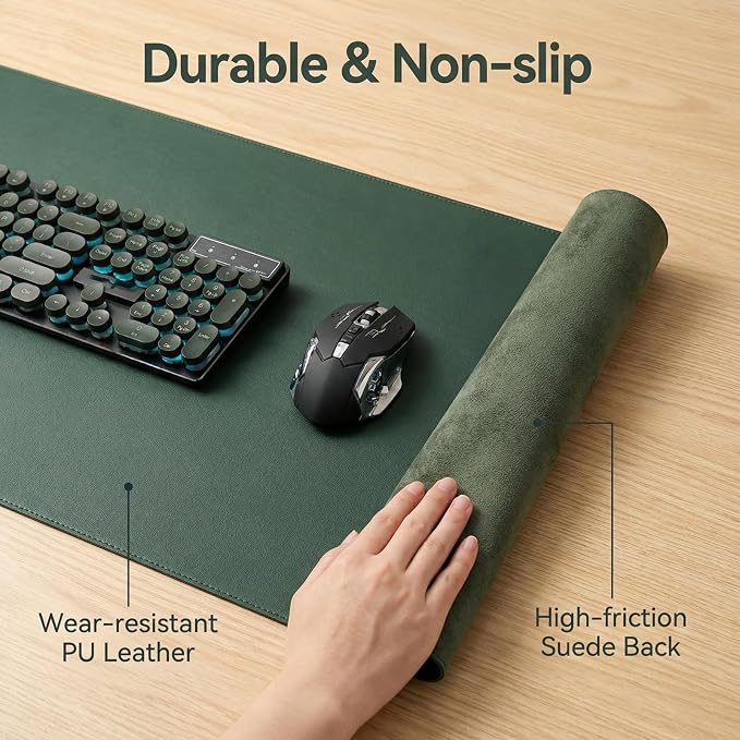 Non-Slip Waterproof PU Leather Desk Pad Protector for Mouse, Writing Desk, Office, Home, Laptop Blotter, 22.85'' x 35.85'', Dark Green