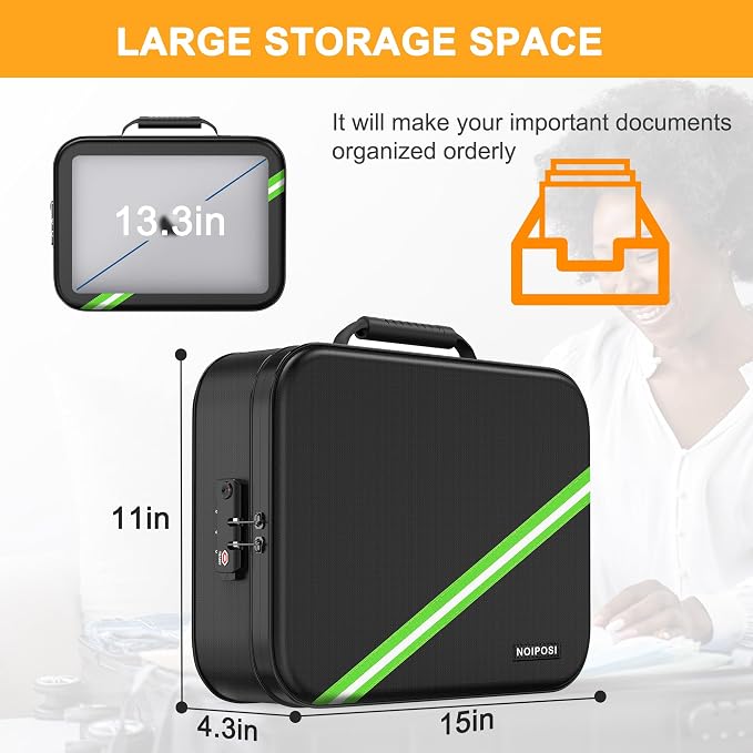 Noiposi Document Organizer with 5200℉ Heat Insulated,15.0"x11.0"x4.3" Water Resistant and Fireproof Document Box,Portable Home Travel Safe Storage Box for Important Documents,File | 5.0"x11.0"x4.3" Water Resistant Document Organizer ,Portable Home Trav...