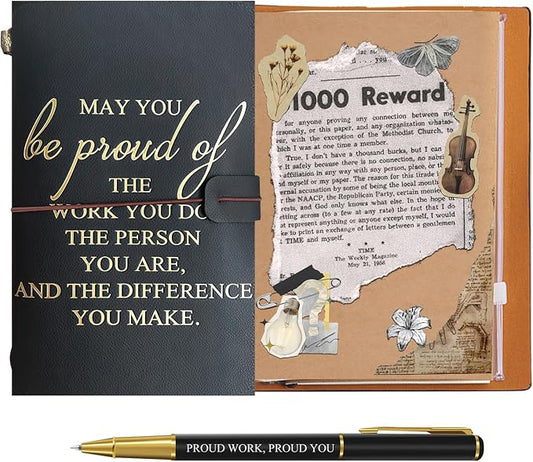 Employee Appreciation Gifts, A6 Leather Journal Notebook and Inspirational Ballpoint Pen Sets, Thank You Gifts Bulk for Coworker Teacher Nurse, Black