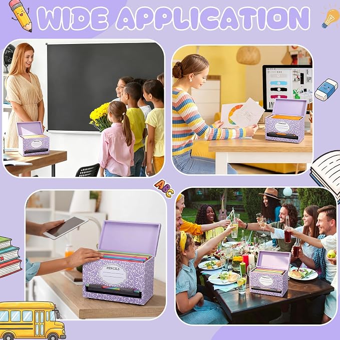 Yalikop 1 Pc Wooden Pencil Dispenser for Classroom Pastel Wood Pencils Holder for up to 200 Pencils Reusable Straw Dispenser for Home Office Teachers Supplies Storage (Notebook,Purple)