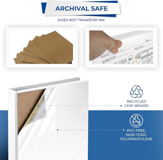 Samsill 1 Inch 3 Ring Binders, Economy Round Ring, Clear View Cover, 200 Sheet Capacity - for School, Home, Office - White, 12 Pack