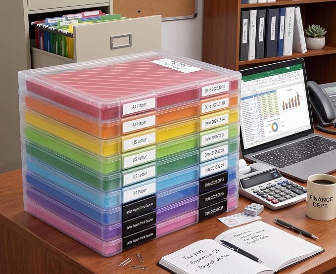 9 Packs A4 Paper Storage Boxes, 8.5 x 11 Plastic Portable Project Case for US letter Size and A4 paper, Plastic Multi-Purpose Thick Scrapbook Storage Box for Office