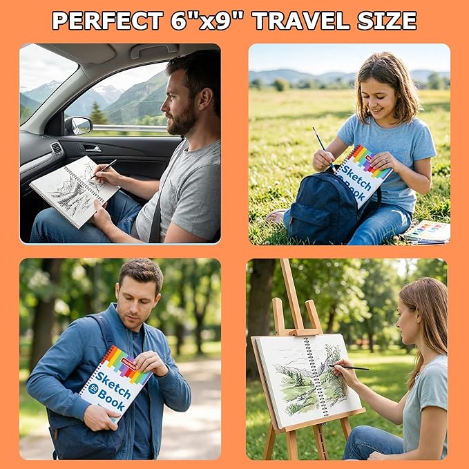 Drawing Pad for Kids, Sketch Pads 50 Sheets, 3-Pack Kids Travel Activities Spiral Bound Drawing Books Bulk 6" x 9 ", Drawing Paper for Kid 9-12