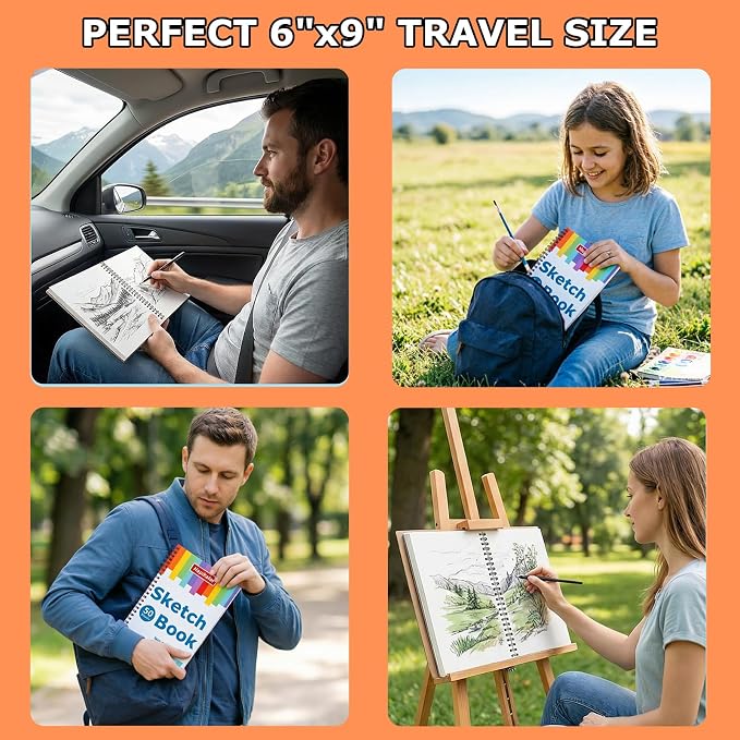6" x 9" Sketch Book, Spiral Bound Sketch Pad, 50 Sheets 68lb/100gsm Acid-Free Drawing Paper, Art Sketchbook, Drawing Pad for Kids Artists Beginners Professional, Art Supplies for Adults, 2 Pack