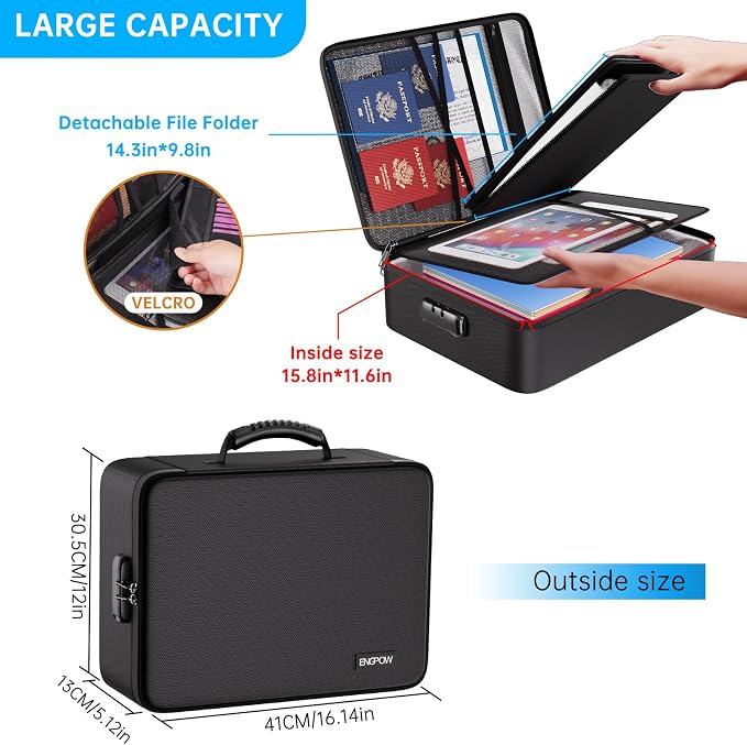 ENGPOW Fireproof Document Box with Lock,5200℉ Multi-Layer File Organizer | Soft Case,with 25 Pocket Accordion File Folder,Water Resistant,Storage for Important Documents,Laptop,for Home Office Travel