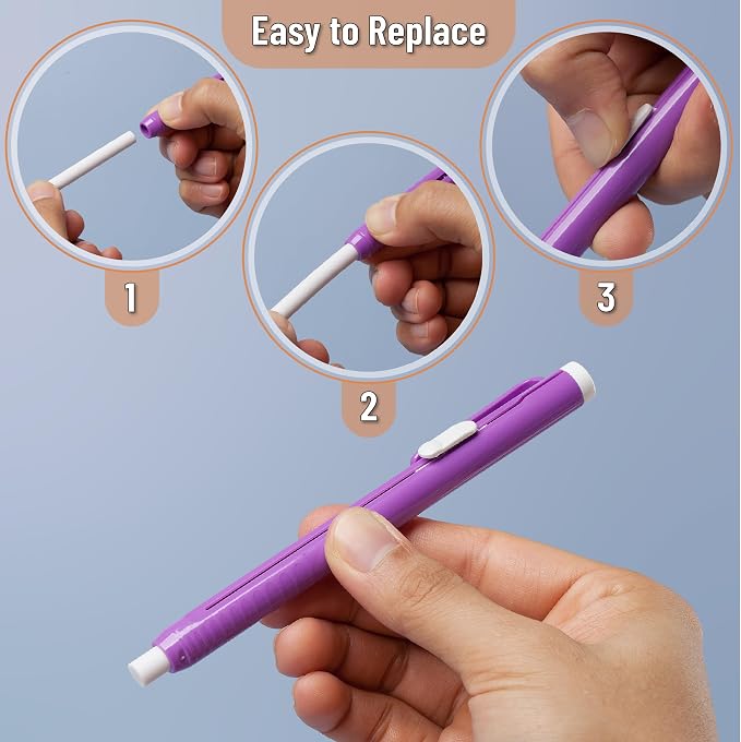Mr. Pen- Retractable Mechanical Eraser Pens, 6 Pack, Vibrant Colors | Latex-Free Precision Pencil Erasers for Artists, Students, Drawing, Sketching & Drafting