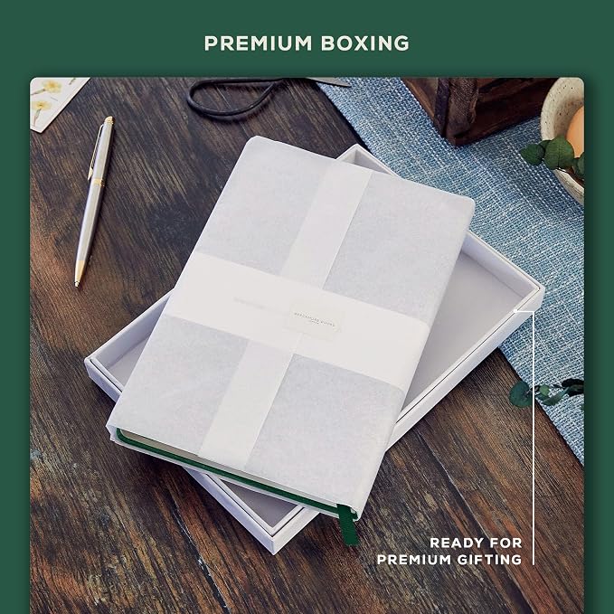 BEECHMORE BOOKS Premium Lined Leather Journal for Men & Women, 5" x 8" (A5) Thick 120gsm Ivory Cream Paper Notebook, Hardcover Vegan Leather Personal Diary, With Gift Box (Dartmouth Green)