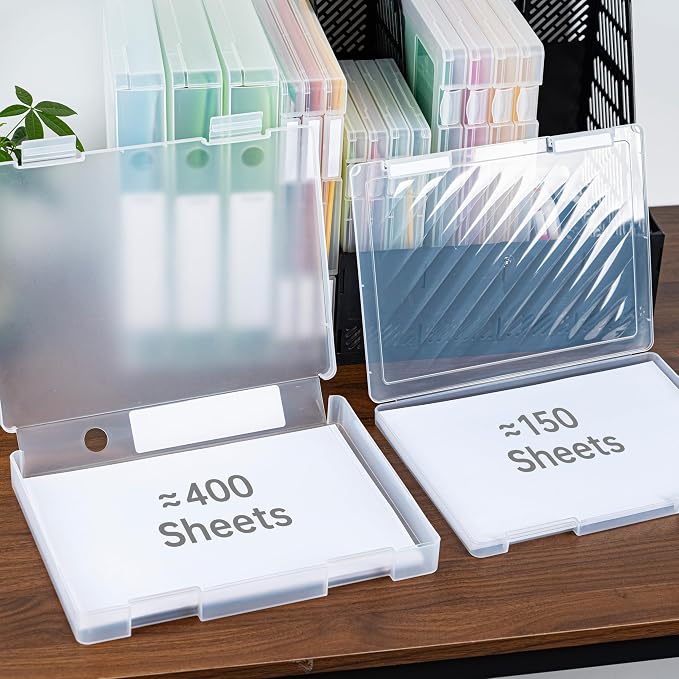 12 Packs A4 Paper Storage Boxes, 8.5 x 11 Plastic Portable Project Case for US letter Size and A4 paper, Plastic Multi-Purpose Thick Scrapbook Storage Box for Office