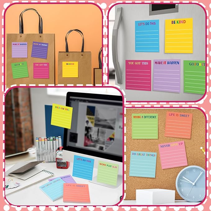 Yinder 48 Pcs Inspirational Sticky Notes, Back to School Supplies, Cute Motivational Sticky Notes Pad Employee Appreciation Gifts Bulk for Teacher Coworker Office 3 x 3'' (Motivational,Dark Color)