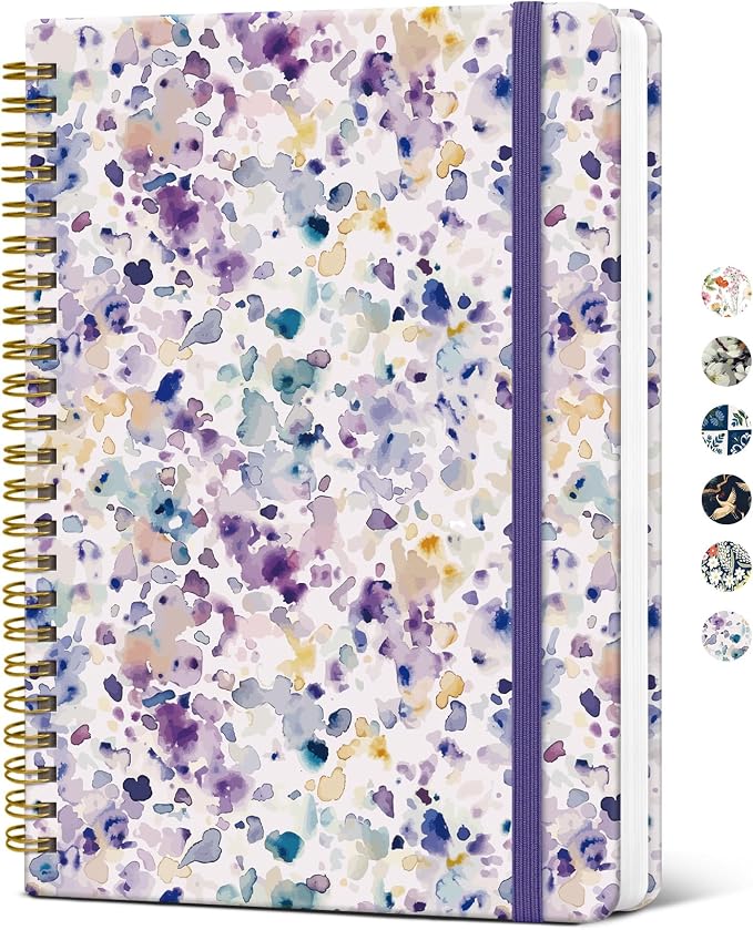 Taja Spiral Journal Notebook for Women, Pretty Hardcover Lined Notebook for Work & Note Taking, Aesthetic Cute Journal for Writing, 140 Pages, 5.8"x8.3", Purple Blocks