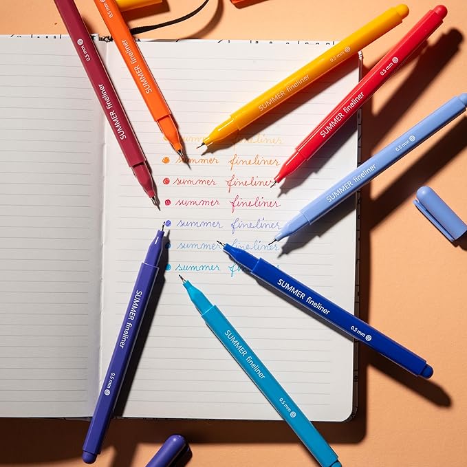 DIVERSEBEE Fine Tip Pens, 0.5mm Fine Point, Assorted Colors (Summer) | 8 Bible Pens No Bleed Through Fineliners, Markers for Journaling, Bible Study Journaling Supplies and Accessories