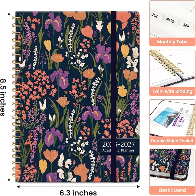 Planner 2026–2027, Weekly & Monthly Academic Organizer for School Year, Jul 2026–Jun 2027, Hardcover Planner with Tabs, Back to School Essential, 6.3" x 8.5", Wild Harmony