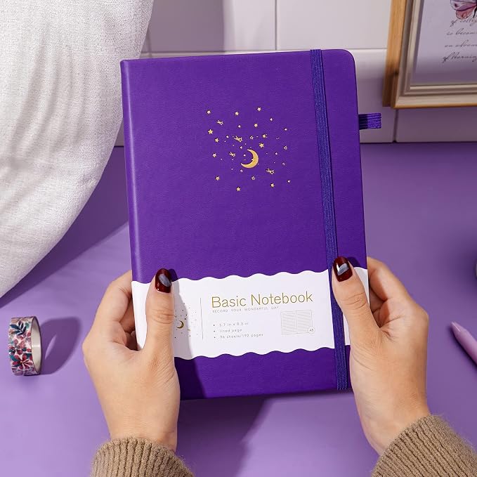 CAGIE Lined Journal Notebook for Work, Hardcover Notebook Journal with Pen Loop, A5 Notebook Journal Cover, Medium 5.7" x 8.3", (Purple Ruled), Gifts
