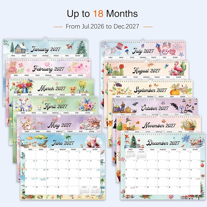 2026-2027 Wall Calendar - 18 Months Wall Calendar 2026-2027 with Thick Paper, Jul 2026 - Dec 2027, 14" x 11", Twin-Wire Binding, Home or Office Calendar for Easy Organizing