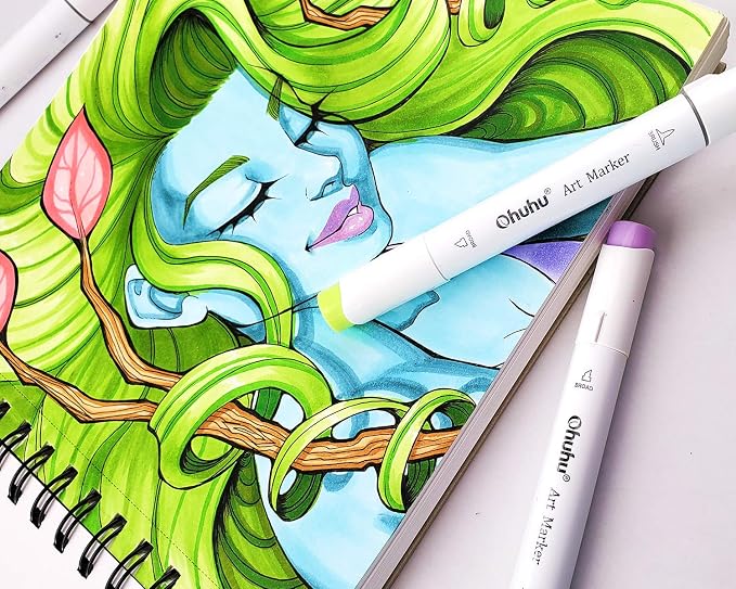 Ohuhu 8.3"x8.3" Marker Paper Pad Art Sketchbook for Drawing and Sketching | Square Sketch Book - 120 LB/200 GSM Smooth Drawing Paper - 60 Sheets/120 Pages - Spiral-Bound Sketch Pad for Alcohol Markers