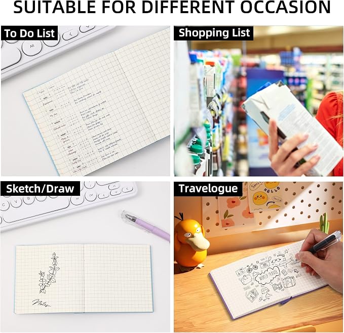 BOBO RABBIT 3 Pack Mini Grid Notebooks Pocket Size Graph Paper Journal Total 600 Pages Steno Pads Memo Notebook Small Softcover Leather Cartoon Capybara Pattern Cute Journal for Writing Sketching Drawing Lay Flat, 3.9"x3.9" Inner(Mini Square)