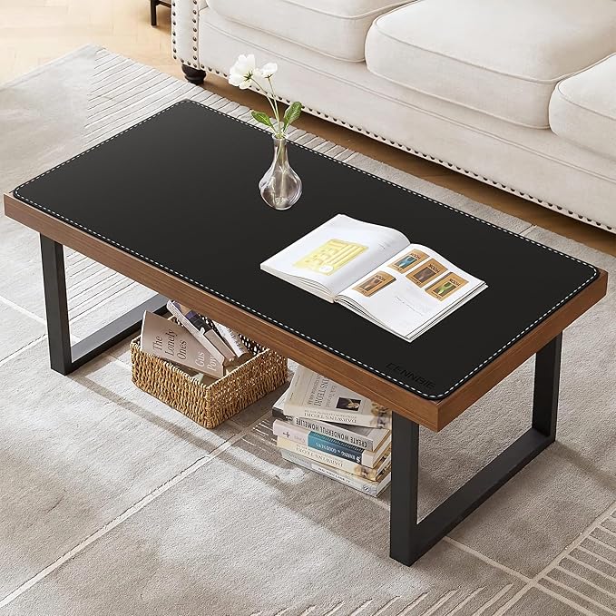 CENNBIE Leather Desk Mat Protector, 35.5" x 16" Office Desk Pad (Black) | Premium stitched edges resist wear. Easy to clean. Protects desk from spills, stains ,scratches. Smooth glide. Office & home.