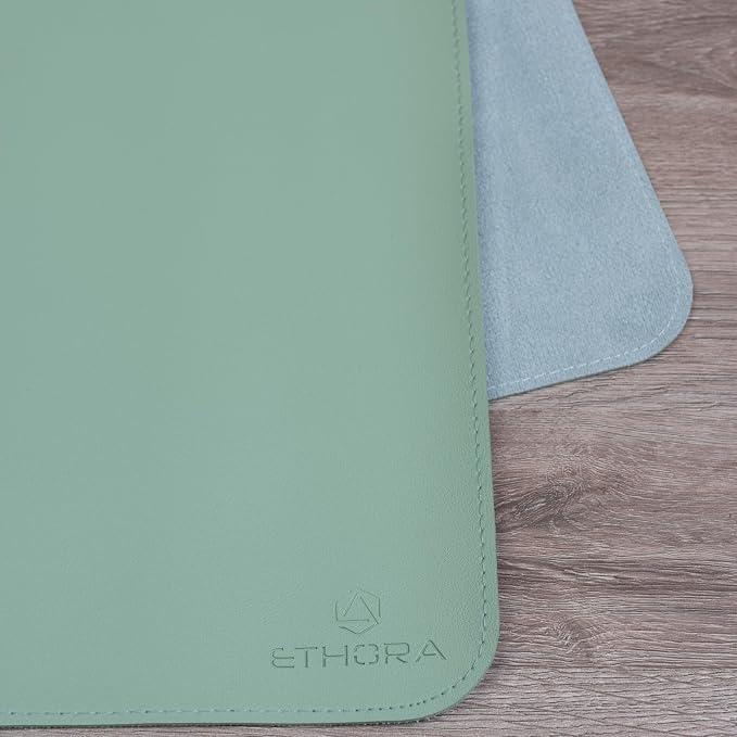 Desk Mat -Computer Desk mat with Non Slip Suede Bottom with Stitched Edges- Waterproof - Leather Desk pad PU Desk Cover for Home, Mouse, Makeup Mat for Vanity (Light Green, 31.5 x 15.7)