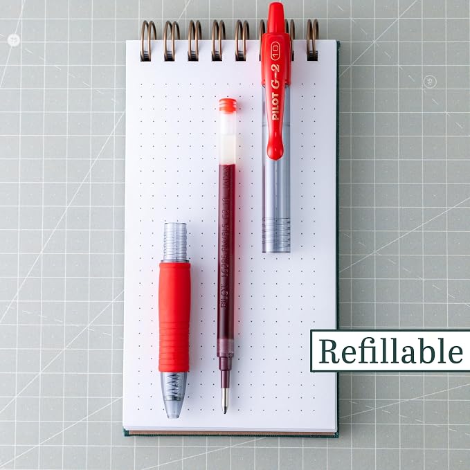 Pilot G2 Premium Gel Roller Pens, Bold Point 1 mm, Red Pens, Pack of 12 - Ideal for School, Journaling & Office Writing