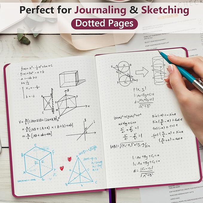 PERCUN A5 Dotted Journal Notebook, Leather Hardcover Notebook 5.9"×8.5" | 160 Dotted Pages Journal for Women & Men, Dot Grid Notebook for Writing, Work, School, Travel Daily Diary, Bullet Journaling