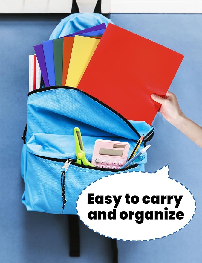 SUNEE 2 Pocket Folder (12 Pack, Assorted Colors) Heavy Duty Plastic Folders with Pockets Fit Letter-Size Papers, Two-Pocket Poly Folders Bulk for School, College, Office