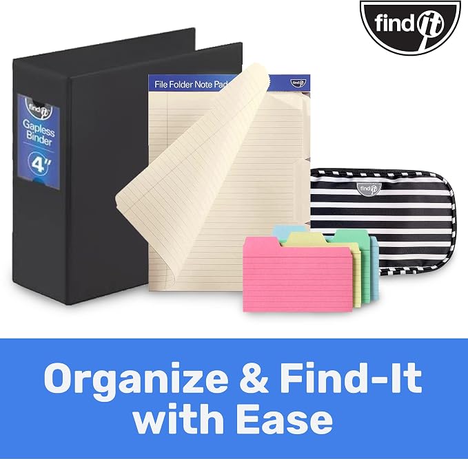Find It File Folder Notepad 72-Ct 3rd-Cut Tab Organizer Folders, Watercolor | Wide-ruled clipboard-style pages, front and back ruled, perforated tear-out sheets, office and school filing organization