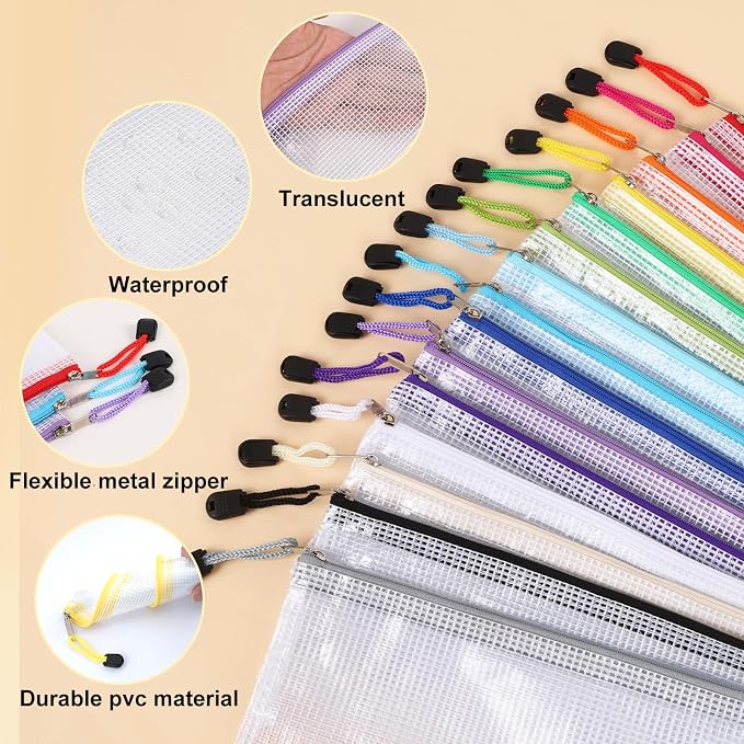 EOOUT Pencil Pouch 40pcs 9.5x4.5 Inches Small Mesh Zipper Pouch in 15 Colors for Bill Travel Tickets Storage and Office Supplies Storage