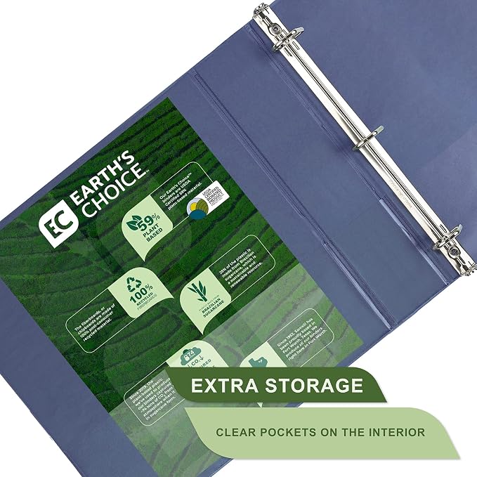 Samsill Plant-Based 2 Inch Durable D-Ring, View Binder, Eco-Friendly, USDA Certified Biobased, Single, Indigo