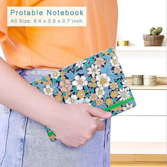 Lined Journal Notebook, Hardcover Journal for Women, Medium 5.7 x 8.4 in, 160 Pages Thick Paper, Cute Aesthetic Floral A5 Ruled Notebook for Journaling Writing Work School Office, Purple Flower