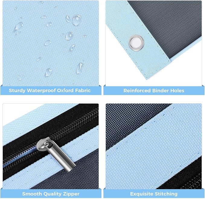 SKYDUE 3 Ring Pencil Pouch for Binder, Zipper Binder Pencil Pouch with 3 Pockets and Mesh Window, Durable Organizer for School Supplies, Cables, Earbuds, Makeup
